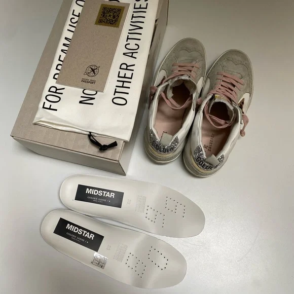 Golden Goose Mid Star Sneaker White Leather/Gold/Leopard Star sz 38 New in Box - Picture 8 of 14